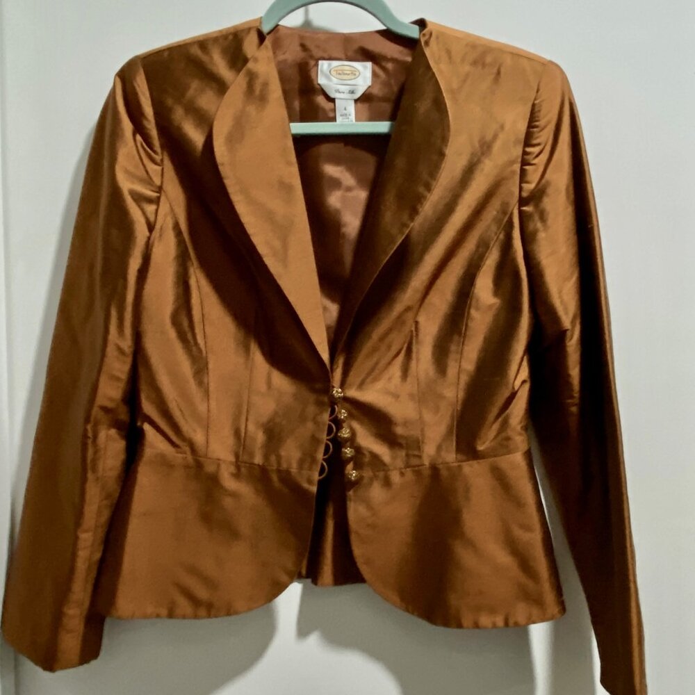 2) Vintage Talbots Silk Peplum Fitted Defined Waist Office Minimalist Blazer 4